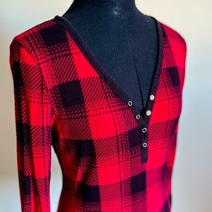 Red and Black Buffalo Plaid long Sleeve Henley